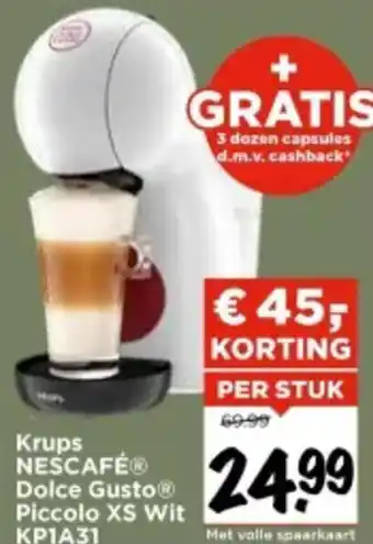 Vomar Voordeelmarkt Krups NESCAFÉ Dolce Gusto Piccolo XS Wit KP1A31 aanbieding