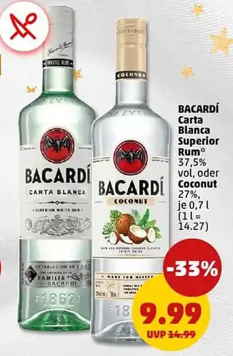 Rewe DE BACARDÍ Carta Blanca Superior Rum* 37,5% vol, oder Coconut aanbieding