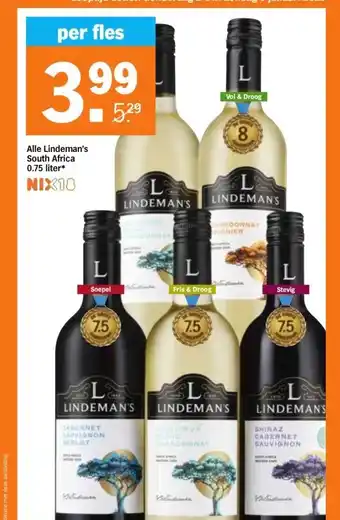 Albert Heijn Alle Lindeman's South Africa 0.75 liter* aanbieding