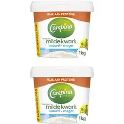 Albert Heijn Campina Magere kwark naturel 1kg 2-pack aanbieding