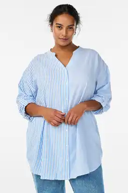 Wehkamp Zizzi gestreepte blouse blauw/ wit aanbieding