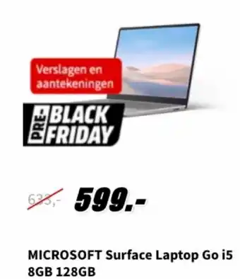 MediaMarkt Microsoft Surface Laptop Go i5 8GB 128GB aanbieding