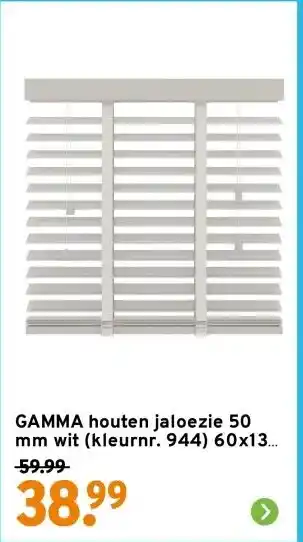 GAMMA GAMMA houten jaloezie 50 mm wit (kleurnr. 944) 60x130 cm (bxh) aanbieding