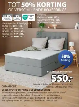 Jysk Skolla pc40 boxspring met opbergruimte aanbieding