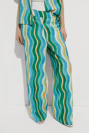 Wehkamp Mango high waist wide leg broek met grafische print groen/blauw/oranje aanbieding