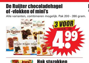 Dirk De Ruijter Chocoladehagel of-Vlokken of Mini's 3 Voor aanbieding