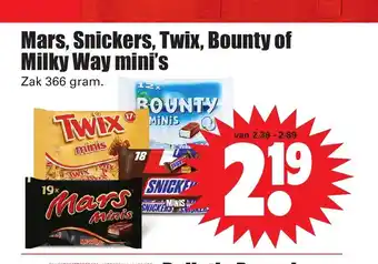 Dirk Mars, Snickers, Twix, Bounty of Milky Way Mini's aanbieding