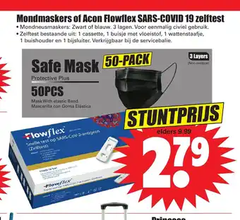 Dirk Mondmaskers of Acon Flowflex SARS-COVID 19 Zelftest 50-pack aanbieding