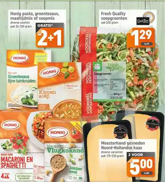 Dagwinkel Honig pasta, groentesaus, maaltijdmix of soepmix 2+1 gratis, fresh quality soepgroenten of meesterhand gesneden noord-holland aanbieding