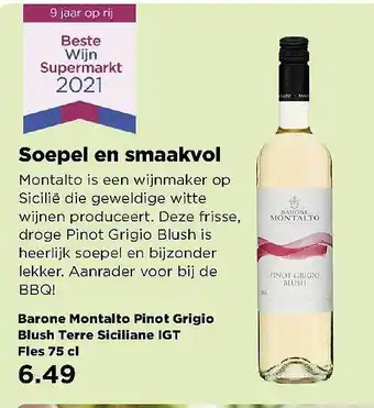 PLUS Barone montalto pinot grigio blush terre siciliane igt fles 75 cl aanbieding