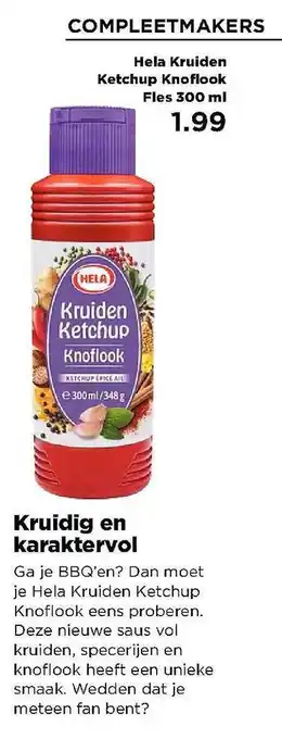 PLUS Hela kruiden ketchup knoflook fles 300 ml aanbieding