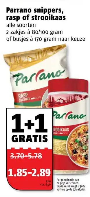 Poiesz Parrano snippers, rasp of strooikaas 170g aanbieding