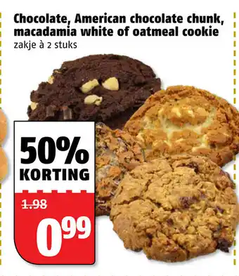 Poiesz Chocolate, American chocolate chunk, macadamia white of oatmeal cookie aanbieding