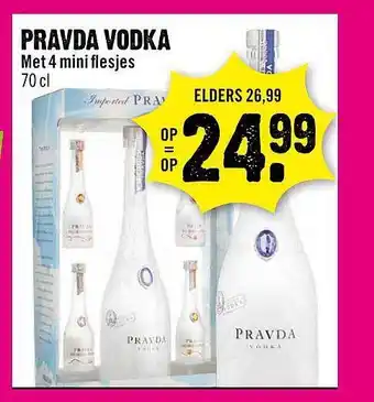 Dirck 3 Pravda vodka met 4 mini flesjes aanbieding