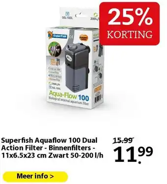 Pets Place Superfish Aquaflow 100 Dual Action Filter - Binnenfilters - 11x6.5x23 cm Zwart 50-200 l/h aanbieding