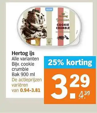 Albert Heijn Hertog ijs 900 ml aanbieding