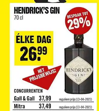 Dirck 3 Hendrick's Gin 70cl aanbieding