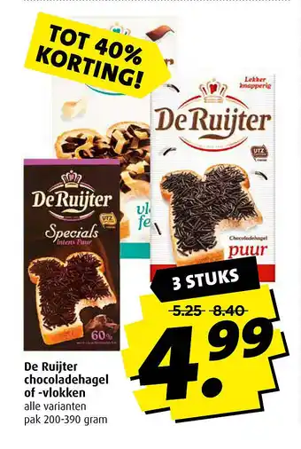 Boni De Ruijter chocoladehagel of -vlokken aanbieding