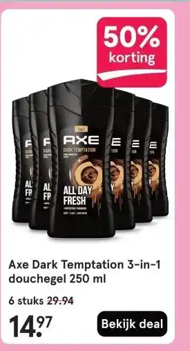 Etos Axe Dark Temptation 3-in-1 douchegel 250 ml aanbieding