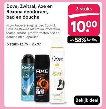 Etos Dove, Zwitsal, Axe en Rexona deodorant, bad en douche aanbieding