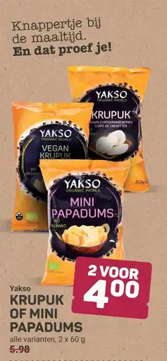 Ekoplaza Yakso KRUPUK OF MINI PAPADUMS aanbieding