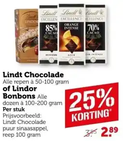 Coop Lindt Chocolade of Lindor Bonbons aanbieding