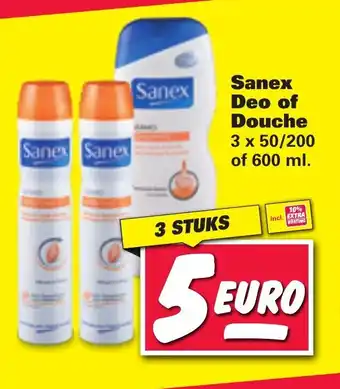 Nettorama Sanex Deo of Douche 3 x 50/200 of 600ml 3 stuks aanbieding