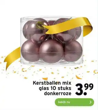 GAMMA Kerstballen Mix Glas 10 Stuks Donkerroze aanbieding