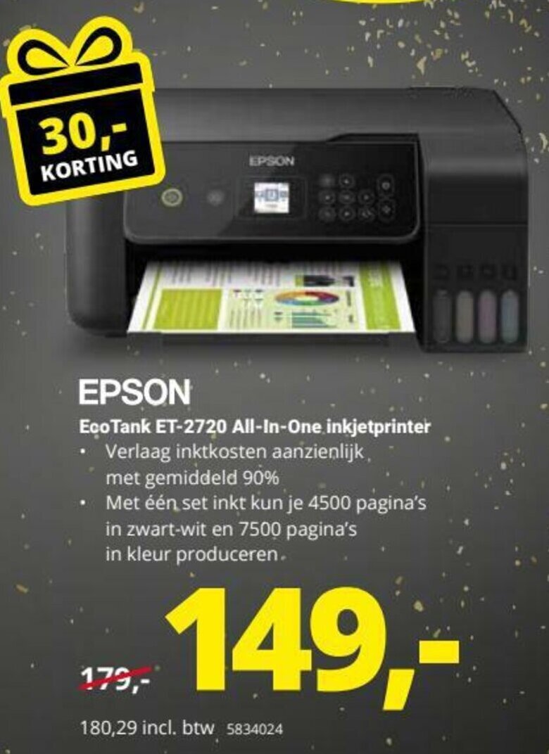Epson EcoTank ET-2720 All-In-One inkjetprinter aanbieding bij Office Centre