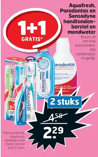 Trekpleister Aquafresh, Paradontax en Sensodyne handtandenborstel en mondwater aanbieding