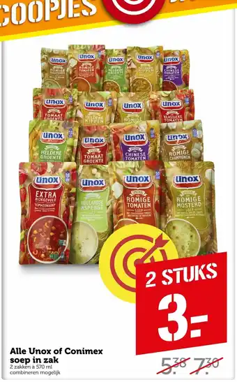 Coop Alle Unox of Conimex soep in zak 570ml 2 stuks aanbieding
