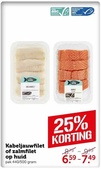 Coop Kabeljauwfilet of zalmfilet op huid 440/500 gram aanbieding