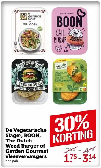 Coop De Vegetarische Slager, BOON, The Dutch Weed Burger of Garden Gourmet vleesvervangers aanbieding