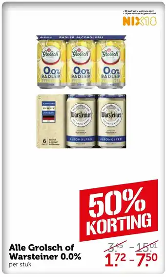 Coop Alle Grolsch of Warsteiner 0.0% aanbieding