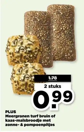 PLUS PLUS Meergranen turf bruin of kaas-maïsbroodje met zonne- & pompoenpitjes aanbieding