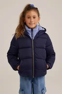 Wehkamp WE Fashion gewatteerde winterjas donkerblauw/lichtblauw aanbieding