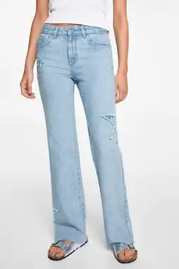 Wehkamp MANGO TEEN straight leg jeans met sterren lichtblauw aanbieding