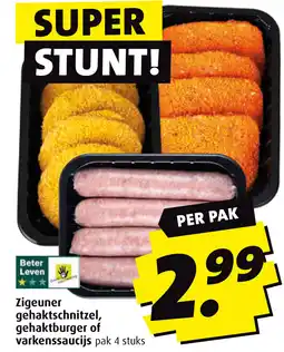 Boni Zigeuner gehaktschnitzel, gehaktburger of varkenssaucijs aanbieding