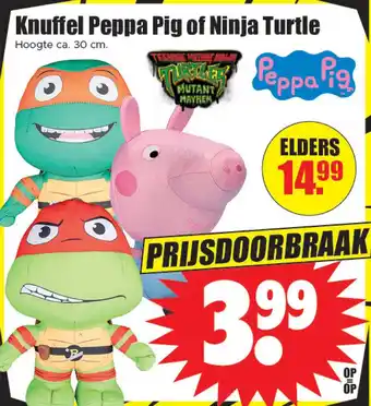 Dirk Knuffel Peppa Pig of Ninja Turtle aanbieding