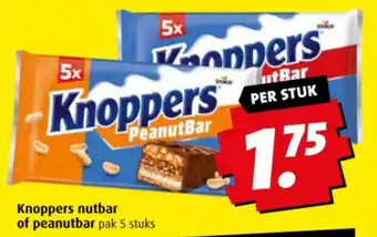 Boni Knoppers nutbar of peanutbar pak 5 stuks aanbieding