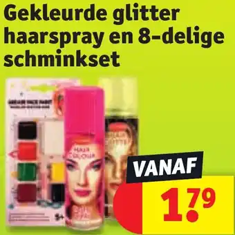 Kruidvat Gekleurde glitter haarspray en 8-delige schminkset aanbieding