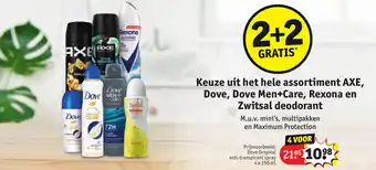 Kruidvat Keuze uit het hele assortiment AXE, Dove, Dove Men+Care, Rexona en Zwitsal deodorant aanbieding