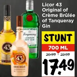 Vomar Voordeelmarkt Licor 43 Original of Crème Brûlée of Tanqueray Gin aanbieding