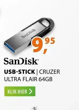 Expert SanDisk Cruzer Ultra Flair 64GB (USB 3.0) Zwart aanbieding