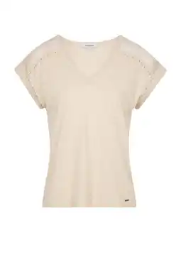 Wehkamp Morgan T-shirt met kant en studs beige aanbieding