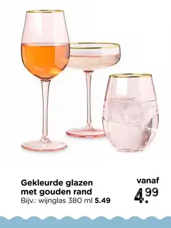 Xenos Gekleurde glazen met gouden rand aanbieding