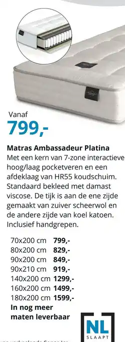 NLslaapt Matras Ambassadeur Platina aanbieding