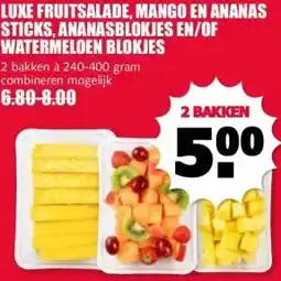 MCD Supermarkt LUXE FRUITSALADE, MANGO EN ANANAS STICKS, ANANASBLOKJES EN/OF WATERMELOEN BLOKJES aanbieding