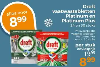 Trekpleister Dreft vaatwastabletten Platinum en Platinum Plus aanbieding