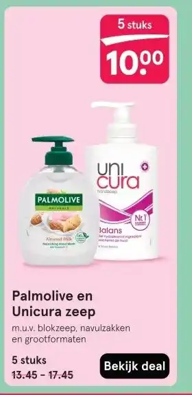 Etos Palmolive en Unicura zeep aanbieding